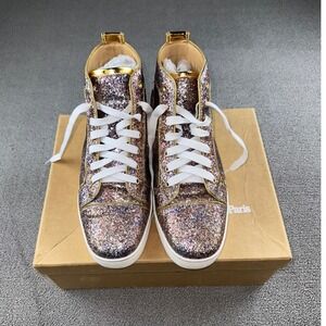 Christian Louboutin Rantus Orlato Flat Glitter Nappa Hightop Sneaker Pink Men 44